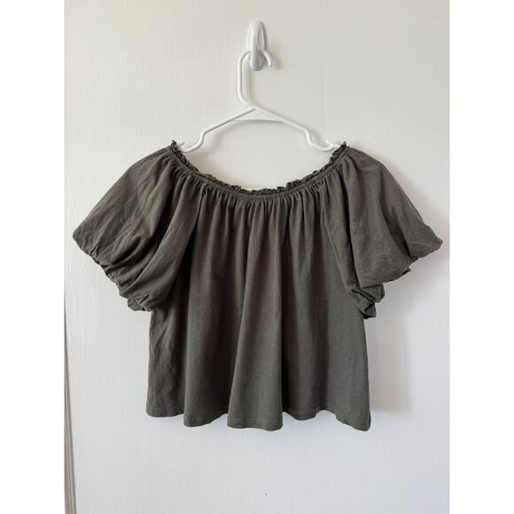 Sapphire O Dark Green Puff Sleeve Off The Shoulder Crop Size Medium - Picture 4 of 7